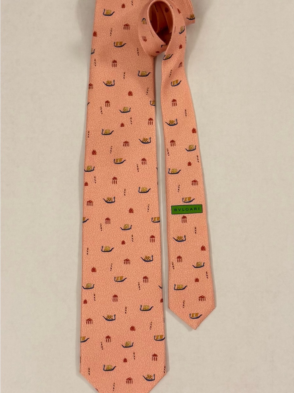 Bvlgari Peach Patterned Silk Tie - Men's Accessory